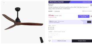 EnergySilence Aero 580. Ventilador de Techo con Mando a Distancia y Temporizador de 80 W, Bajo Consumo, 3 Aspas de 52"/132cm de Diámetro, Motor de Cobre, 3 Velocidades por 62.99€