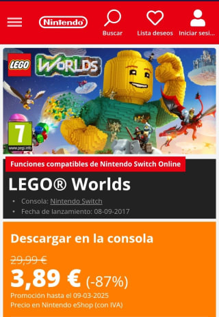 Lego Worlds Nintendo Switch por 3,89€.