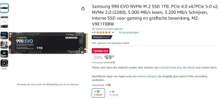 Samsung 990 EVO 1TB PCIe 5.0 voor €69,99 bij Amazon DE