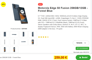 Motorola Edge 50 Fusion 256GB/12GB voor €259 bij Proshop