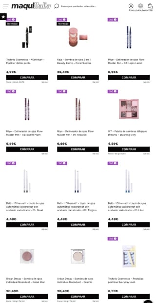 3×2 en la sección de Ojos en Maquillalia.