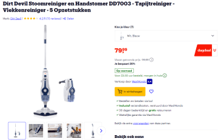 Dirt Devil Stoomreiniger en Handstomer DD7003 voor €79,99 bij Bol.