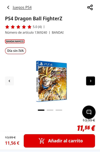 Dragon Ball Fighter 2 PS4 por 11,56€.