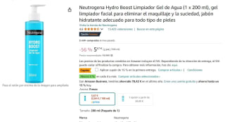 Gel de Agua Limpiador Neutrogena Hydo Boost Facial con Ácido Hialurónico 200ml por solo 4,88€