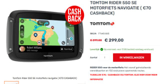 Tomtom rider 550SE navigator voor €229 na cashback bij Motorcorner
