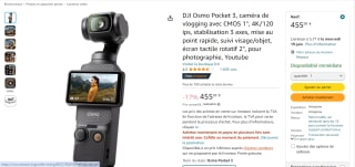 Caméra DJI Osmo Pocket 3, 4K/120 IPS, Stabilisation à 3 axes à 455,99€