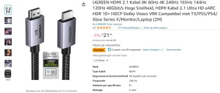 UGREEN HDMI 2.1 kabel 2 meter voor €13,39 bij Amazon NL
