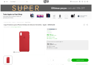 Capa Protetora para iPhone, modelo XS Max em Silicone Vermelha - R$ 19,34