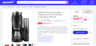 Cafetière filtre avec broyeur intégré Melita AromaFresh II Glass Basic 1030-06 à 109,99€