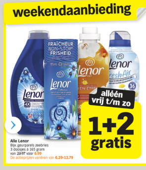 1 + 2 gratis op alle Lenor bij Albert Heijn