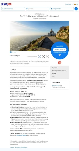 Fisterra Hotel desde 72€ para 2 personas.