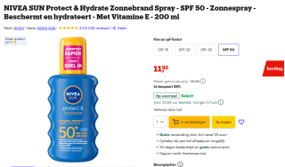 Nivea Sun Protect & Hydrate Zonnespray SPF 50+ 200 ml voor €11,92 bij Bol