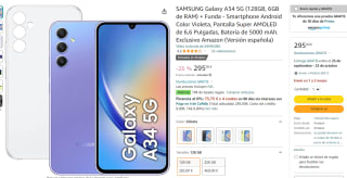 Samsung Galaxy A34 5G + Funda + 70€ tarjeta regalo por 295€