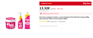 Pack 3 unidades Pink Stuff: Pasta milagrosa, Spray multiusos y Crema limpiadora por 13,32€