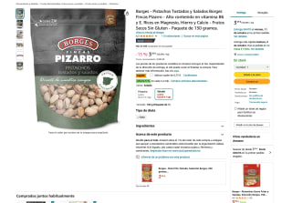 Pistachos Borges Tostados y Salados Borges Fincas Pizarro Frutos Secos Sin Gluten paquete 130gr por 2,66€