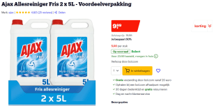 2x Ajax allesreiniger fris (5 liter) voor €9,99 bij Bol.com