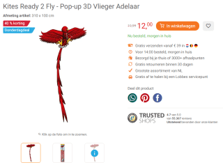 Kites Ready 2 Fly - Pop-up 3D Vlieger Adelaar voor €12 bij Lobbes