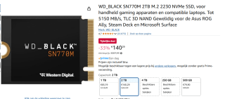 Western Digital Black SN770M 2 TB M.2 PCI Express 4.0 NVMe TLC 3D NAND voor €140,29 bij Amazon