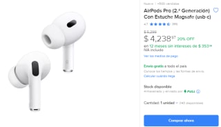 AirPods Pro 2da Gen con Estuche por $3,815 en Mercado Libre
