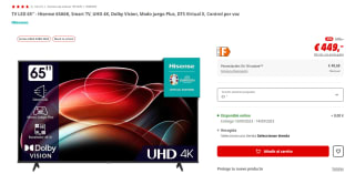 TV LED 65 pulgadas Hisense 65A6K UHD 4K, Smart TV, Inteligencia Artificial por 439€