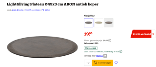 Light & Living Plateau antiek koper 45cm voor €19,95 bij Bol