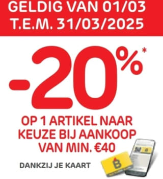 20% korting op 1 item naar keuze bij Brico