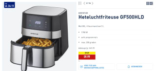 INVENTUM Heteluchtfriteuse GF500HLD voor €59,99 bij Aldi