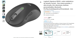 Logitech Signature M650 L Ratón Óptico Inalámbrico 2000DPI por 24,99€