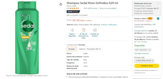 Shampoo Sedal Rizos Definidos 620ml por $32 en Amazon