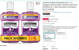 Listerine Cuidado Total (pack de 2 x 1 L) por 8,09€