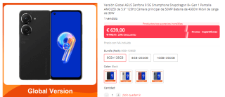 Smartphone Asus Zenfone 9 5G, 8GB+128GB por 559€