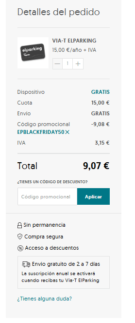 50% descuento en tu Via-T El Parking Black Friday