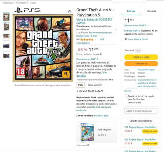 Grand Theft Auto V PlayStation 5 por 11,99€