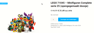 LEGO Minifigures Serie 25 - Complete serie - 71045-13 voor €31,49 bij Almerebricks