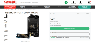 disque dur interne - MSI 1To M.2 NVMe Gen4 - SPATIUM M450 V1 à 54,99€