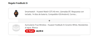 Smartwatch Huawei Watch GT5 46 mm + Gratis auriculares Huawei FreeBuds 5i por 194,22€