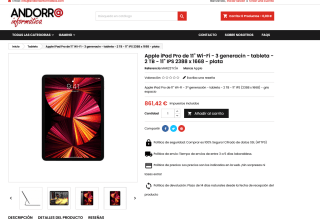Apple iPad Pro de 11" 3 generación 2 TB 11" IPS 2388 x 1668 por 861,42€