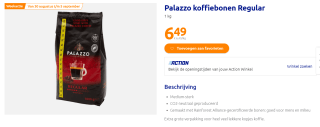 1 kg Palazzo koffiebonen Regular/Dark Roast voor €6,49 bij Action