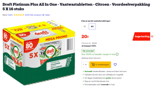 Dreft Vaatwastabletten 5x16 stuks voor €20 bij Bol.com