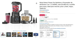 Ninja Detect Power Pro Batidora y Procesador de alimentos 3 en 1 (1200W), vaso de 680 ml y cuchilla para masa por 199,99€