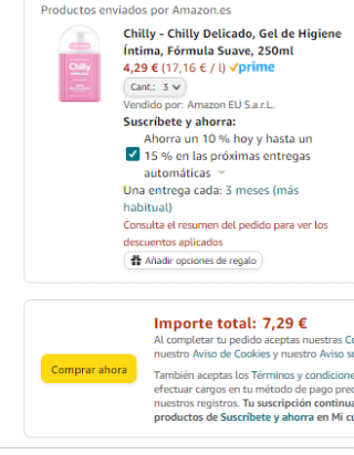 Pack 3 Chilly Delicado, Gel de Higiene Íntima, Fórmula Suave, 250ml por 7,29€