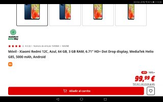 Xiaomi Redmi 12C, Azul, 64 GB, 3 GB RAM. Por 99,99€