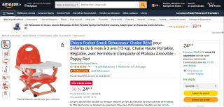 Chicco Pocket Snack Rehausseur Chaise Bébé à 24,62€