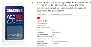 Samsung PRO Ultimate SD-geheugenkaart met 256 GB opslag voor €29.99 bij Amazon