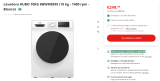 Lavadora KUBO KBWM9051 de 9 kg - 1400 rpm por 239,99€ y la de 10kg por 249,99€
