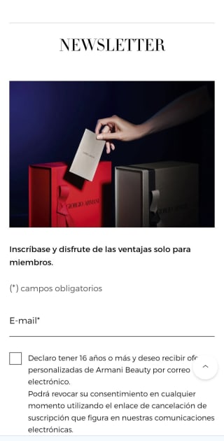 -15% por suscribirnos a la Newsletter de Armani Beauty.