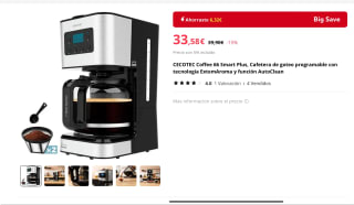 Cecotec cafetera 66 Smart Plus por 29,58€