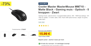 Cooler master MM710 muis Zwart of wit voor €15,99 bij Proshop