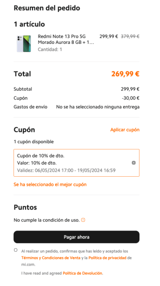 Redmi Note 13 pro 5G 8GB 128GB por solo 269,99€