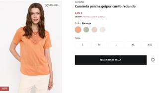 Camiseta parche guipur cuello redondo para Mujer Cortefiel por 5.99€